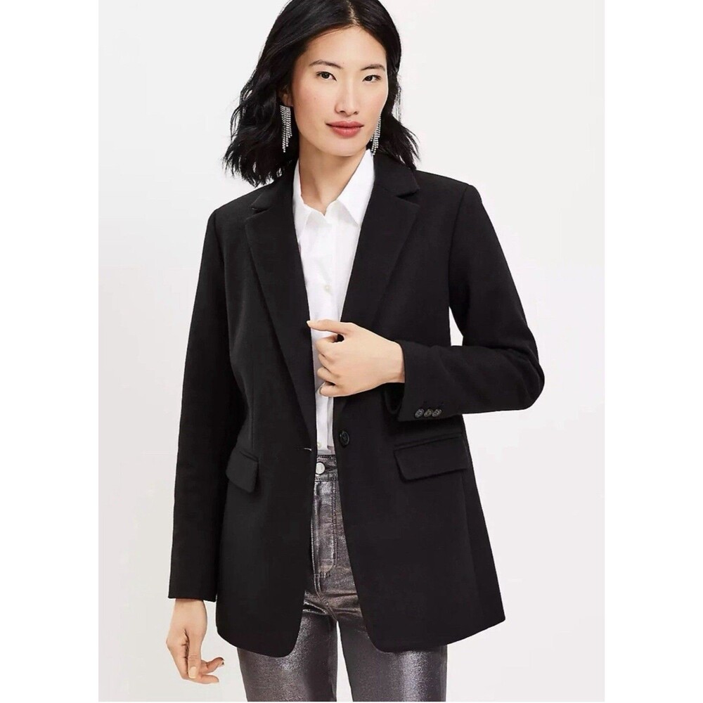 Loft Classic Single Button Brushed Long Black Blazer Size 2 Retail $128